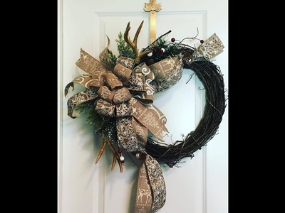 How to make a Christmas Grapevine wreath with Reindeer Ribbon and Antlers