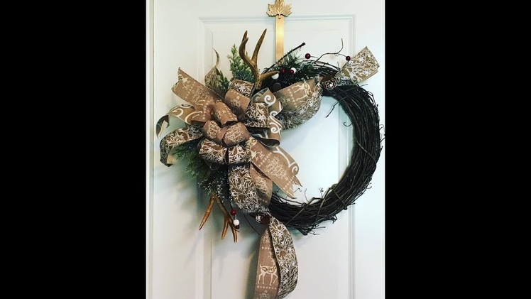 How to make a Christmas Grapevine wreath with Reindeer Ribbon and Antlers