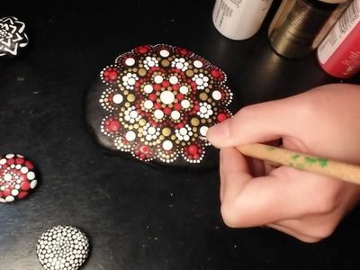 How To Paint Dot Mandalas GIFT IDEAS #2 Beautiful Christmas Stone RED, WHITE, & GOLD Giveaway
