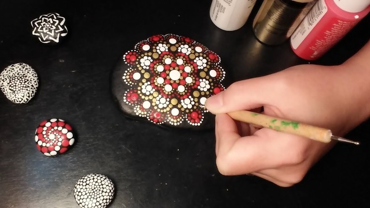 How To Paint Dot Mandalas GIFT IDEAS #2 Beautiful Christmas Stone RED, WHITE, & GOLD Giveaway
