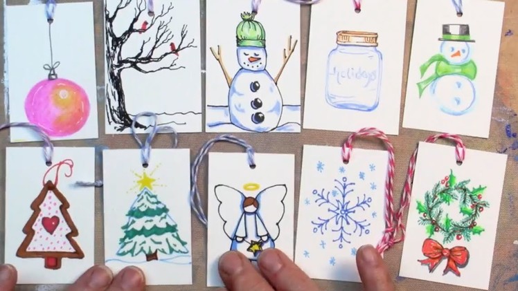 Live Doodling 10 Quick Gift Tags using Fine Liners & White Tags
