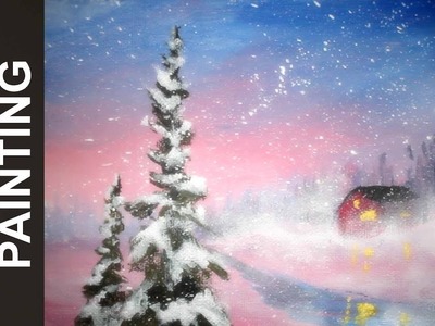 Painting a Pink Sky Winter Wonderland Landscape in 10 Minutes with Acrylics!