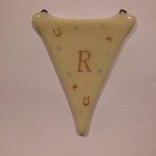 wedding bunting in fused glass Mr & Mrs to hang,in Ivory with bells and horseshoe detail MADE TO ORDER
