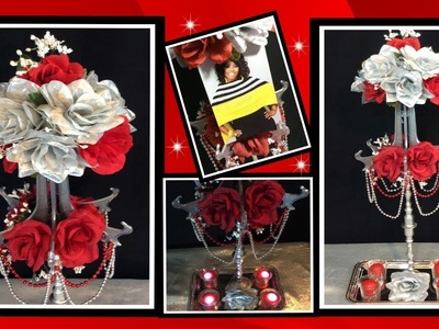 DIY GLAM Picture Stand Centerpiece. Red and Silver Floral Arrangement. Simply Easy #18