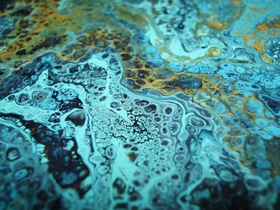 Fluid Acrylic Painting (Pouring Time Lapse) - turquoise, black and gold