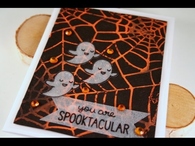 Halloween Card Series 2015 Lawn Fawn Spooktacular with Vellum Ghosts and Chalkola Marker Stenciling