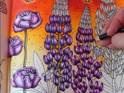 How I color the red sky and flowers Tutorial Summer Nights  Sommarnatt Hanna Karlzon Prismacolor