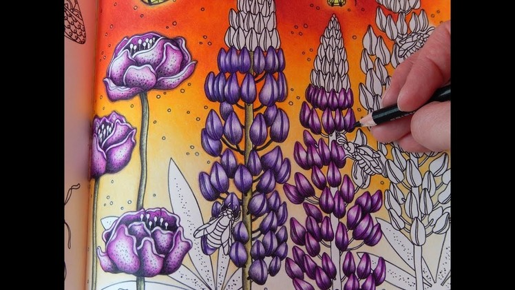 How I color the red sky and flowers Tutorial Summer Nights  Sommarnatt Hanna Karlzon Prismacolor