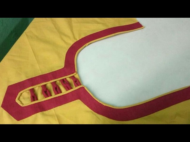 Kurti round piping neck design cutting and stitching.