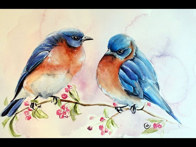 Watercolor Blue Birds Painting Demonstration