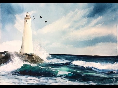 Watercolor LightHouse Painting Demonstration