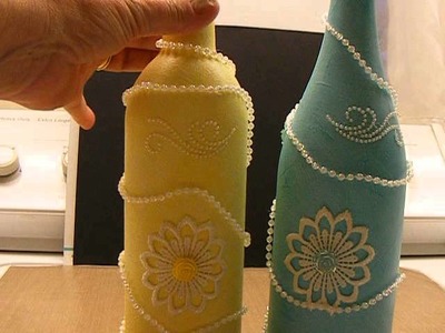 Yellow & Blue Altered Wine Bottles