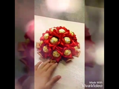 18 Red satin flower bouquet Ferrero Roche without handle