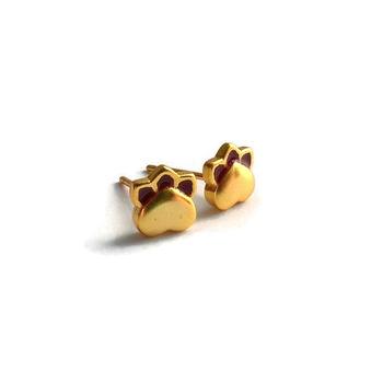 18k gold plated paw earrings, dainty paw earrings, dainty jewelry, 925 sterling earrings, silver and gold earrings, enamel earrings, paws