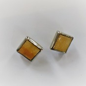 .925 Silver Square Citrine Stud Earrings (Yellow - Yellow), Women's