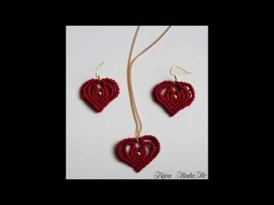 DIY Macrame jewelry tutorial. How to make easy macrame hearts for earrings for St Valentine's day.