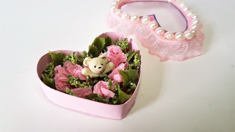 DIY Mini Heart Box w. Roses & Polymer Clay Teddy Bear