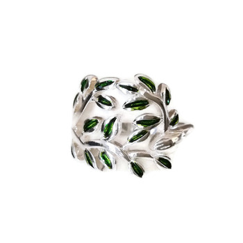 Green leaf ring, 925 sterling silver ring, delicate rin, leaf jewelry, 925 silver jewelry, statement ring, nature ring, silver green ring