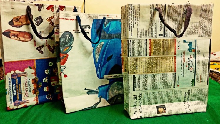 How to make a paper bag : DIY  from old newspapers : Recycle Paper