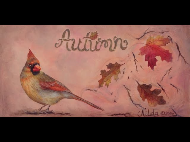 How to Paint Realistic Birds  Female Cardinal and Fall Leaves in Acrylics Part 1
