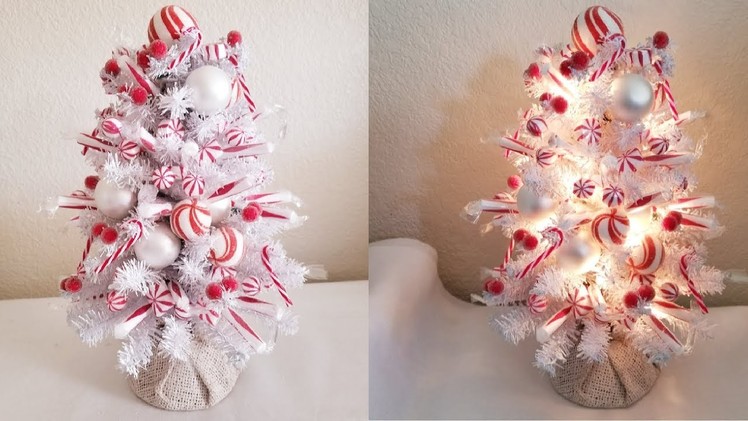 MINI PEPPERMINT CHRISTMAS TREE DIY WITH LIGHTS 2017