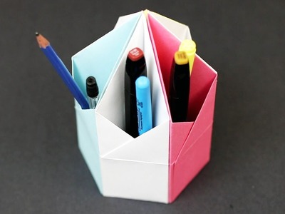 Origami Triangular Pencil Holder Desk Organizer Easy Paper Craft Tutorial!