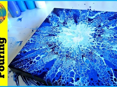 (110) Under the sea blue starburst swipe acrylic pour painting