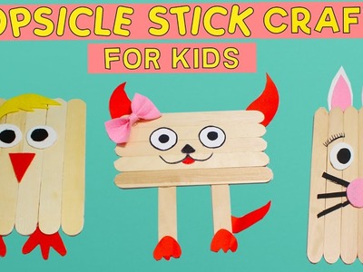 3 Minute Crafts. How to make Popsicle stick crafts for kids. Cat face. Bunny. Chick art