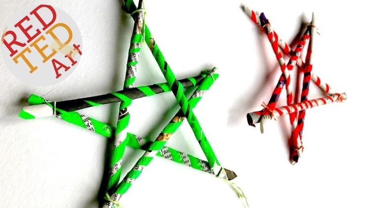 5 pointed Paper Straw Stars DIY from Newspaper - Newspaper DIYs Christmas