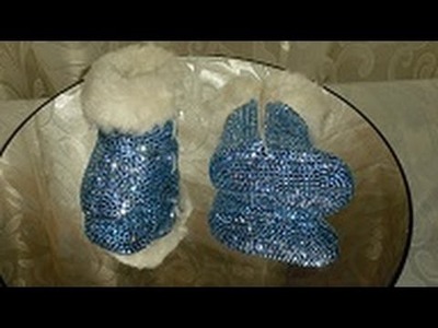 AVAILABLE  Customized Light Blue Rhinestone Baby Fur Boots Size 1 Mechies Shoes By Akimit1114