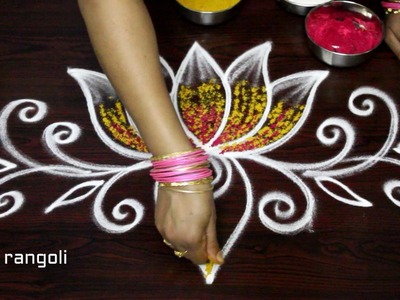 Creative lotus rangoli designs with out dots & with colors - simple kolam designs - muggulu designs