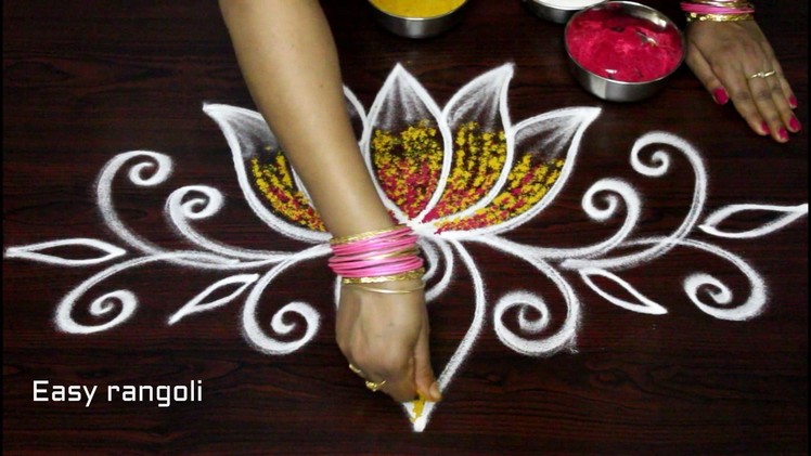 Creative lotus rangoli designs with out dots & with colors - simple kolam designs - muggulu designs