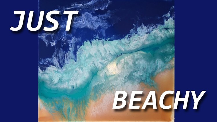 Easy Beginner Poured Acrylic Beach and Ocean Wave Painting with Cells using PVA Glue