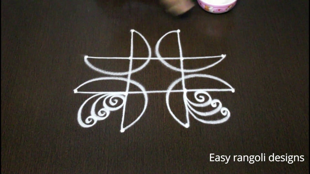 Easy beginners kolam designs with 4x2 dots - simple rangoli designs