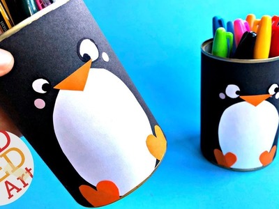 Easy Penguin Desk Tidy DIY - Kawaii Penguin Pen Holder DIY - Great Winter Room Decor DIY