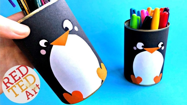 Easy Penguin Desk Tidy DIY - Kawaii Penguin Pen Holder DIY - Great Winter Room Decor DIY