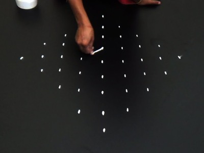 Easy rangoli design with 9X1 dots | simple kolam designs | simple muggulu with dots