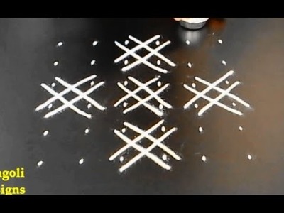 Easy rangoli designs with 6 dots || 6X6 dots kolam designs || fusion kolam