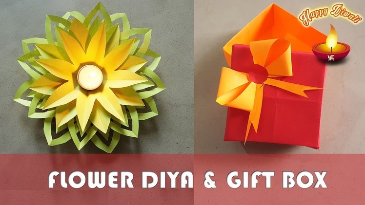 Flower diya & Gift box || Diwali special || 5 minute crafts || Diya Decoration