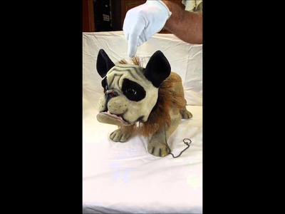 French bulldog papier mache pull toy growler
