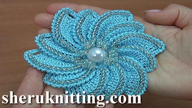 How to Crochet Beaded Flower Tutorial 182 الكروشيه زهرة