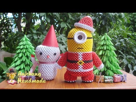 How To Make 3D Origami Minion Santa Claus | DIY Santa Claus Minion Christmas Decoration