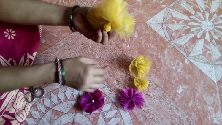 Make a flower with Net cloth