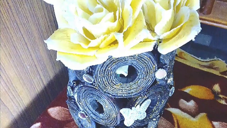 Newspaper flower pot , आसान  फ्लावर  पॉट  Best out of waste, easy to make, decorate home DIY