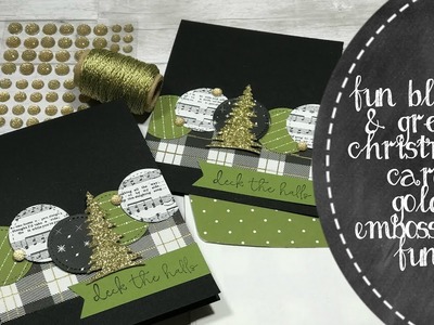 Plaid Gold Embossing Technique -  Black & Green Christmas Card