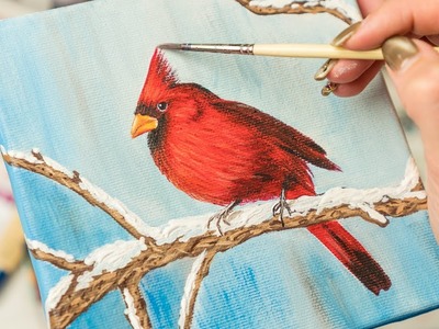 Red Сardinal on a Branch - Acrylic painting. Homemade Illustartion (4k)