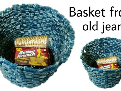 Reuse of old jeans|Basket made from old jeans|Best out of waste old jeans|Best use of old jeans