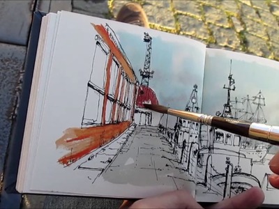 Urban sketching in the Lisbon harbor