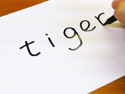 Very Easy ! How to turn words TIGER into a Cartoon - Doodle art on paper for kids