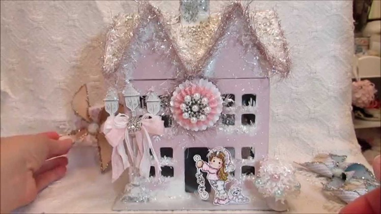 Altered Shabby Chic Christmas House and Shabby Pin Wheels